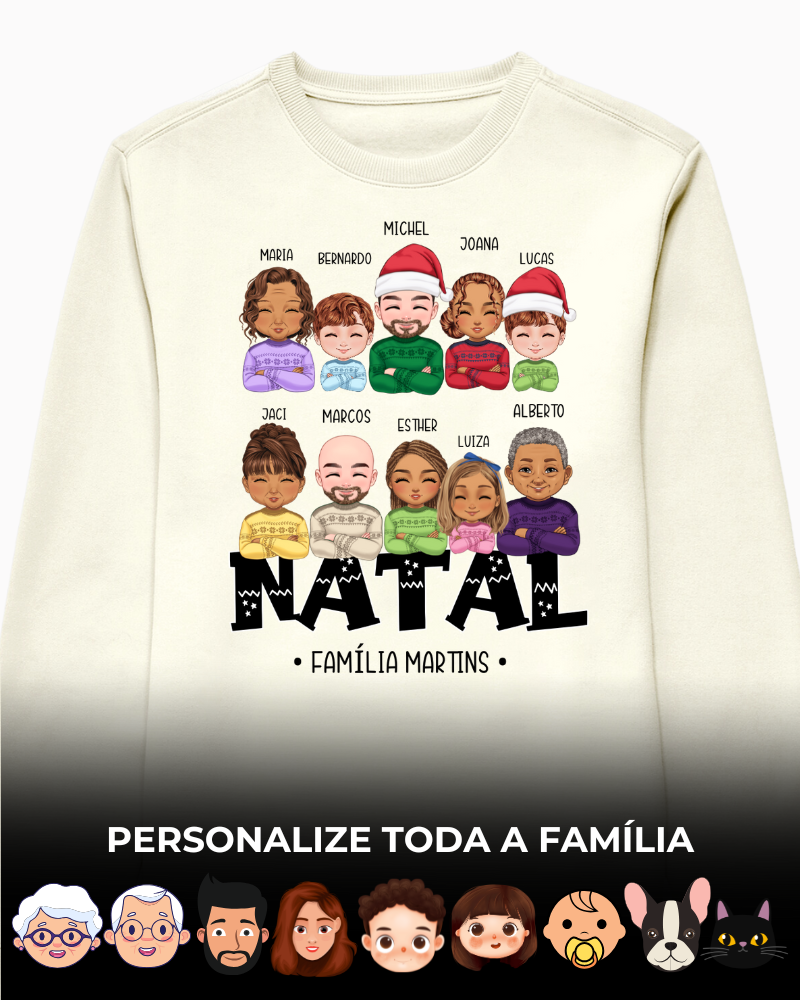 Família Natalina Até 10 Pessoas - Moletom (Cores Claras)