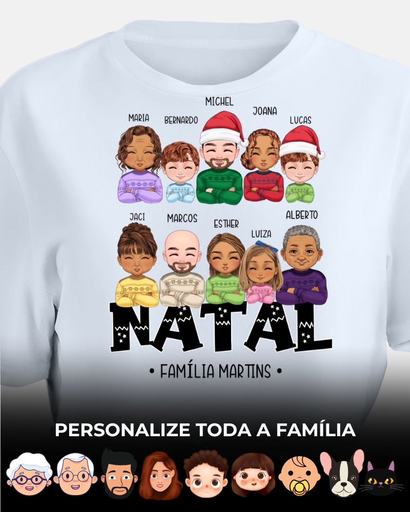 Família Natalina Até 10 Pessoas - Cropped e Regata (Cores Claras)