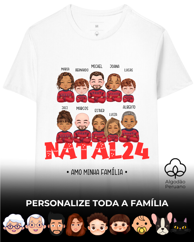 Família Natalina Até 10 Pessoas - Algodão Peruano (Cores Claras)