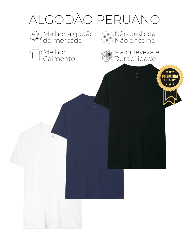 Kit 5 Camisetas Lisas - Algodão Peruano